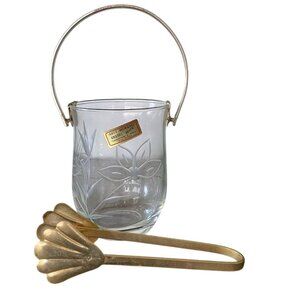Murano Glass Kristall Lavorazione Etched Individual Ice Bucket with Tongs